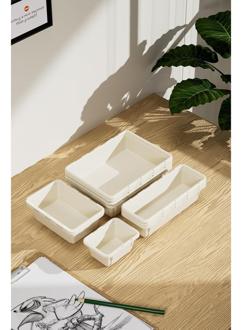 Marcolo Adjustable Plastic Drawer Organizer Basket – Expandable BPA-Free Storage Tray for Kitchen, Office, or Bathroom – White (Compact) - Image 5